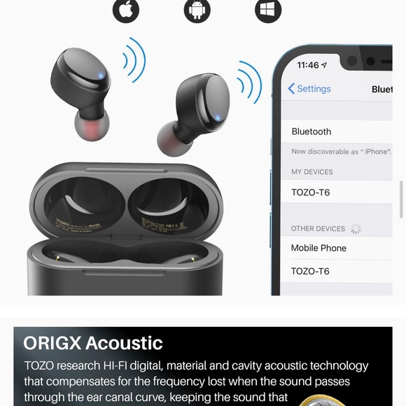 TOZO True Wireless Earbuds Bluetooth Headphones Wireless ChargingCase Waterproof - Picture 4 of 16